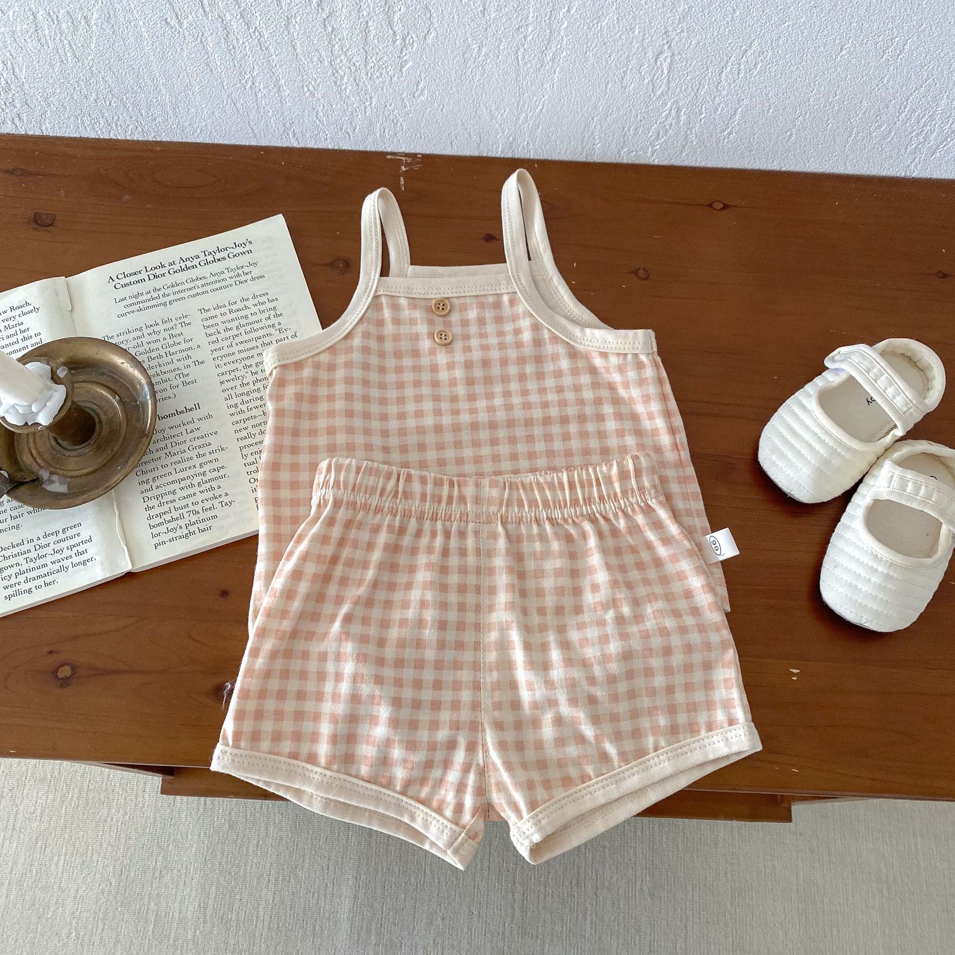 Baby Girl Plaid Two-Piece Summer Set – Korean Style (0–3 Years)