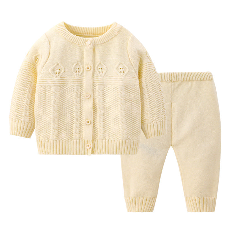 Baby Autumn Outfit – New Set with Jacket, Warm Split Design, Solid Color Round-Neck Cardigan Sweater (Spring & Autumn)