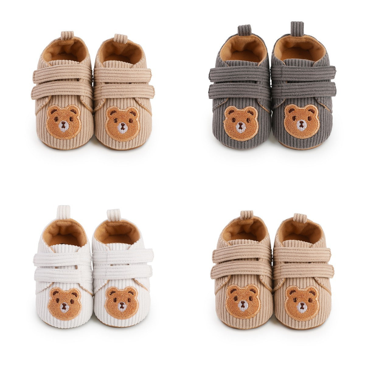 Cartoon Bear Embroidered Baby Walking Shoes – Soft Sole for Boys & Girls