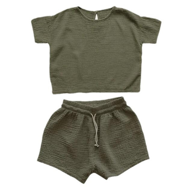 Summer Girls’ Cotton Shorts Set – 2-Piece Outfit (Top + Shorts)