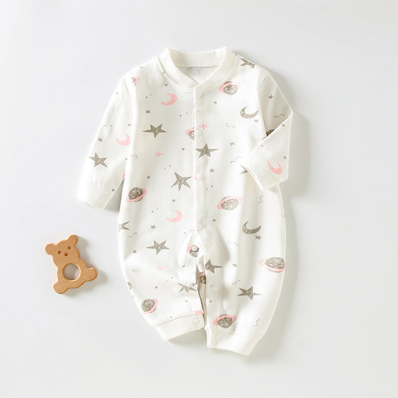 Newborn Long-Sleeved Cotton Onesie – Printed Crawling Outfit for Spring & Autumn