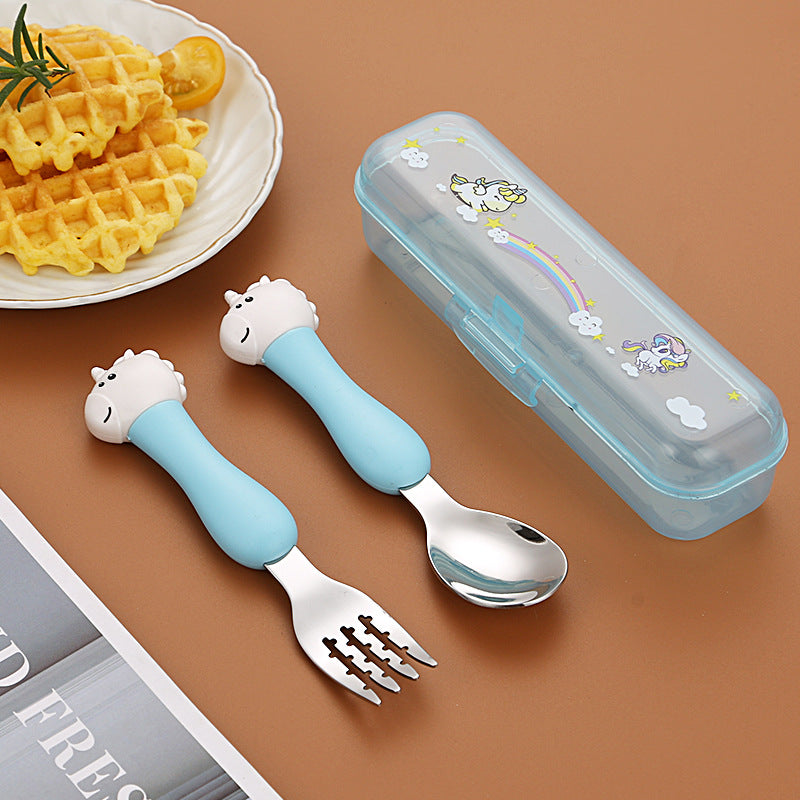 Dinosaur Stainless Steel Kids Tableware Set – Spoon, Fork & Training Chopsticks