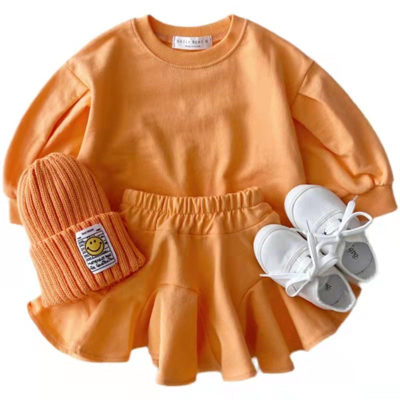 Korean Autumn Princess Set – Candy-Coloured Sweater & Ruffle Skirt (Girls)