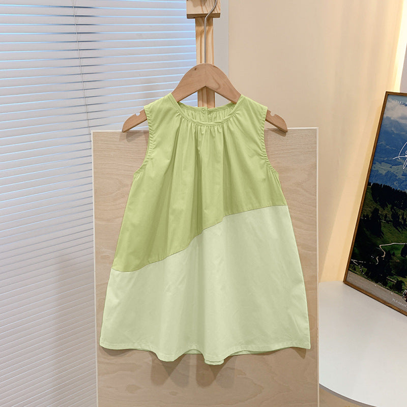 Color Block Sleeveless Dress – Lightweight Loose-Fit Summer Dress for Girls