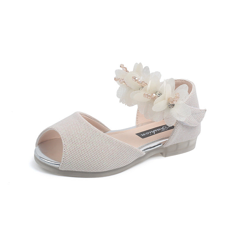 Girls’ Rhinestone Flower Sandals – Soft Sole Princess Shoes for Summer & Dance