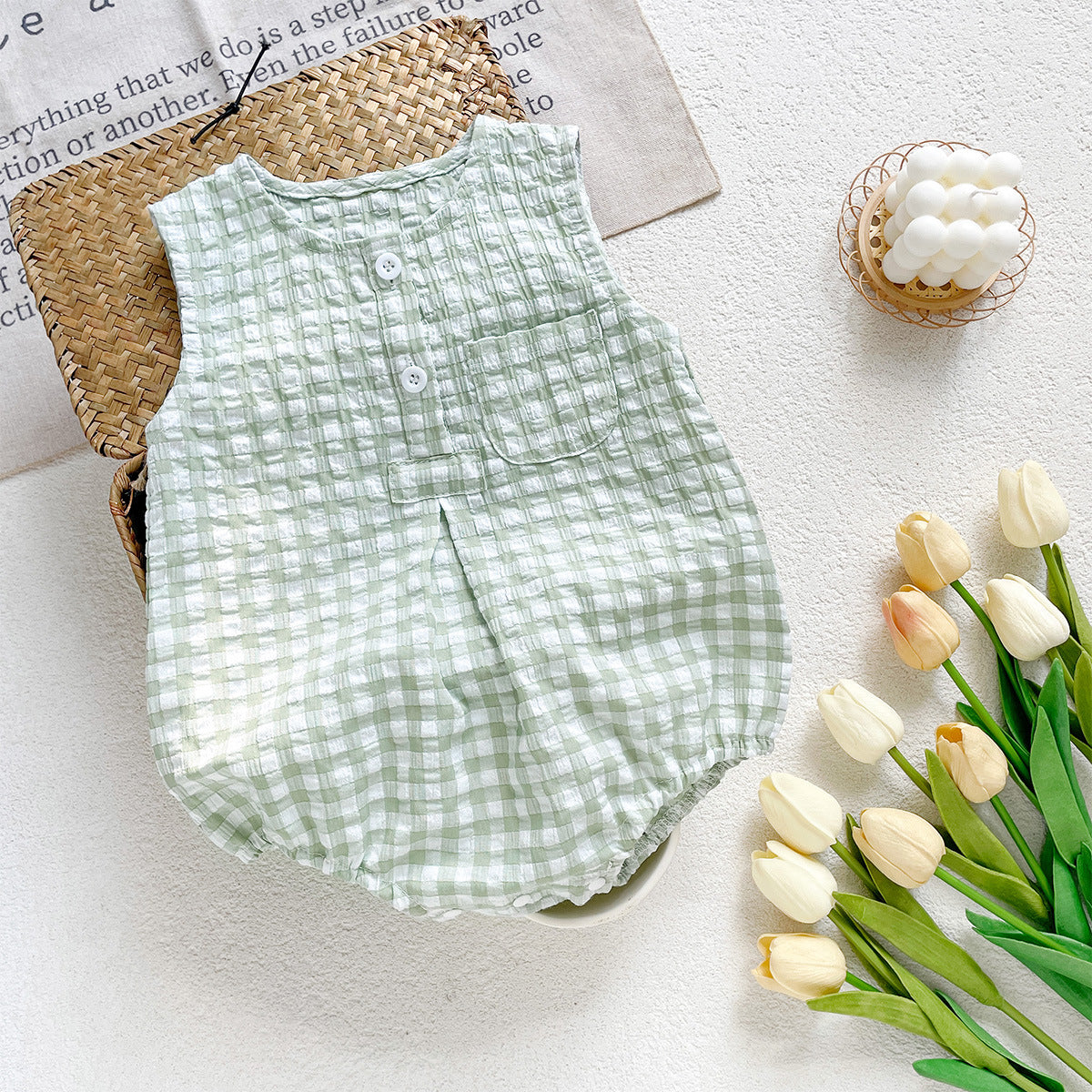Sleeveless Plaid Baby Romper – Wrap Triangle Jumpsuit