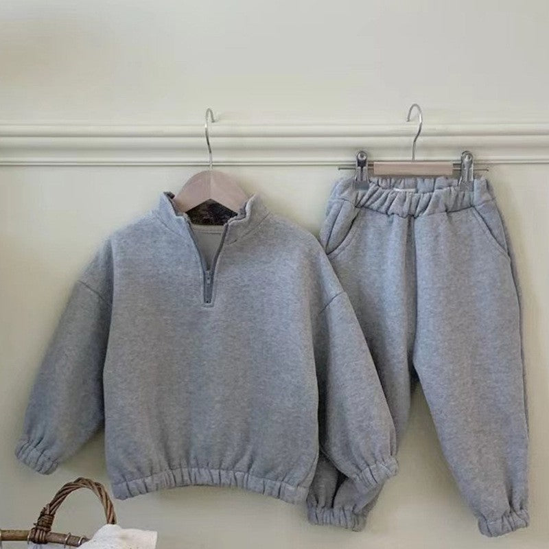 Korean Winter Fleece Set – High-Neck Zip Top & Jogger Pants (Unisex)