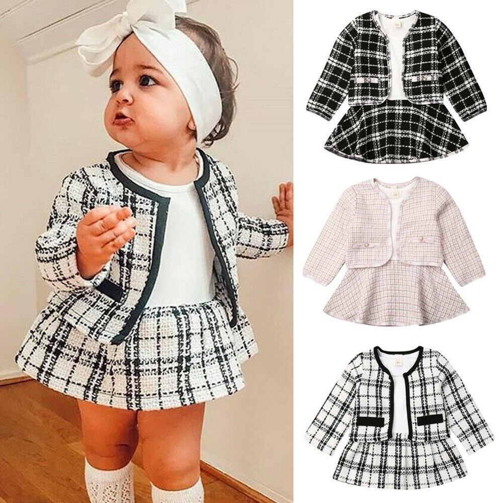 Elegant Two-Piece Long Sleeve Dress Set – French-Inspired Baby Girl Outfit