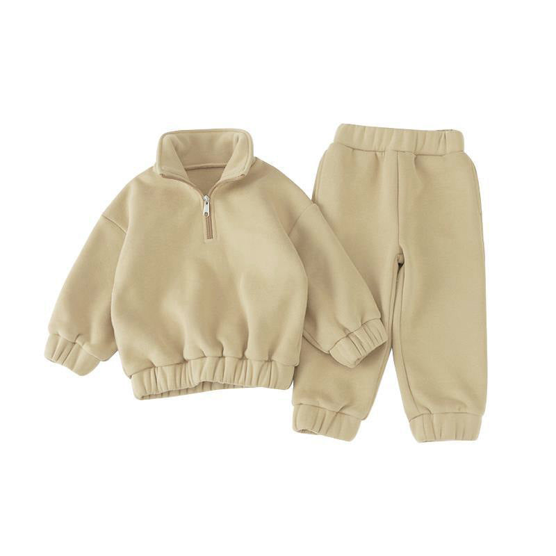 Korean Winter Fleece Set – High-Neck Zip Top & Jogger Pants (Unisex)