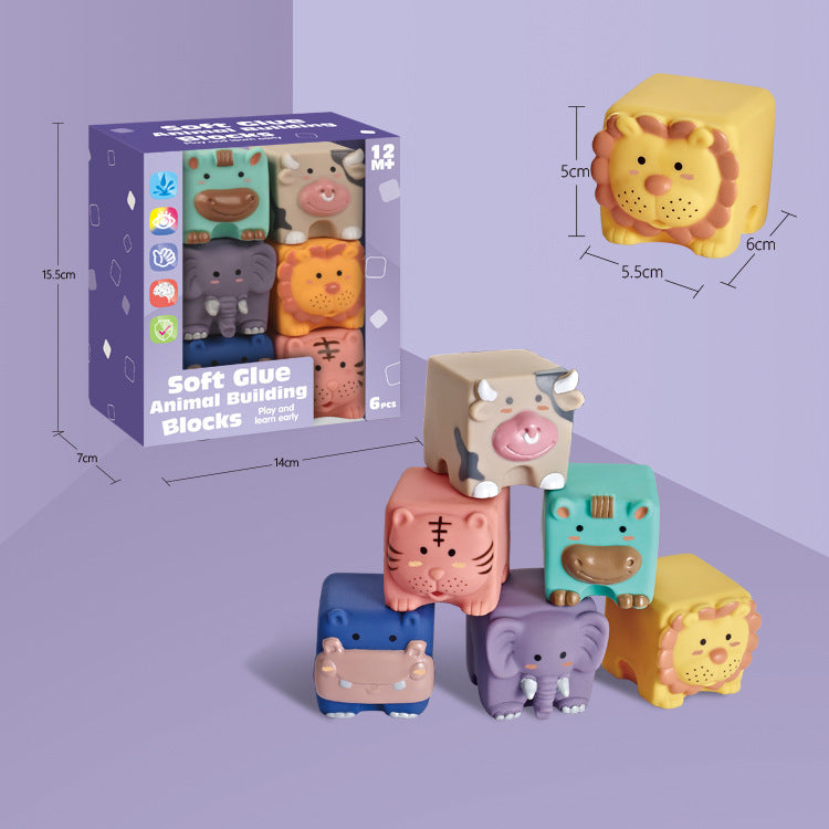 Soft Rubber Animal Building Blocks – Early Learning Puzzle Toy for Babies & Toddlers