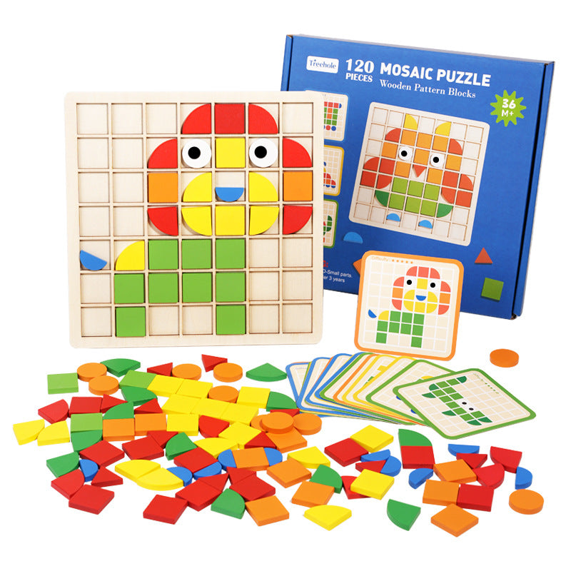 Wooden Mosaic 3D Puzzle Board – Color & Shape Matching Toy for Logical Thinking and Early Learning
