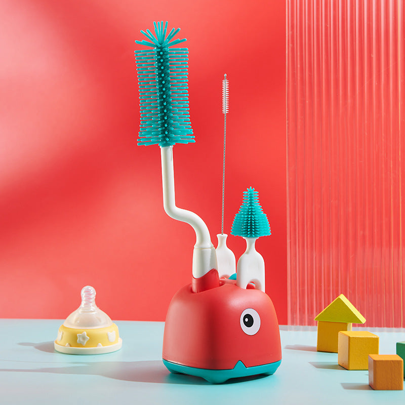 Silicone Baby Bottle Brush Set – With Straw & Pacifier Brushes + Storage Base