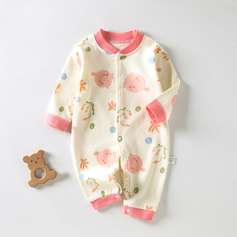 Newborn Long-Sleeved Cotton Onesie – Printed Crawling Outfit for Spring & Autumn