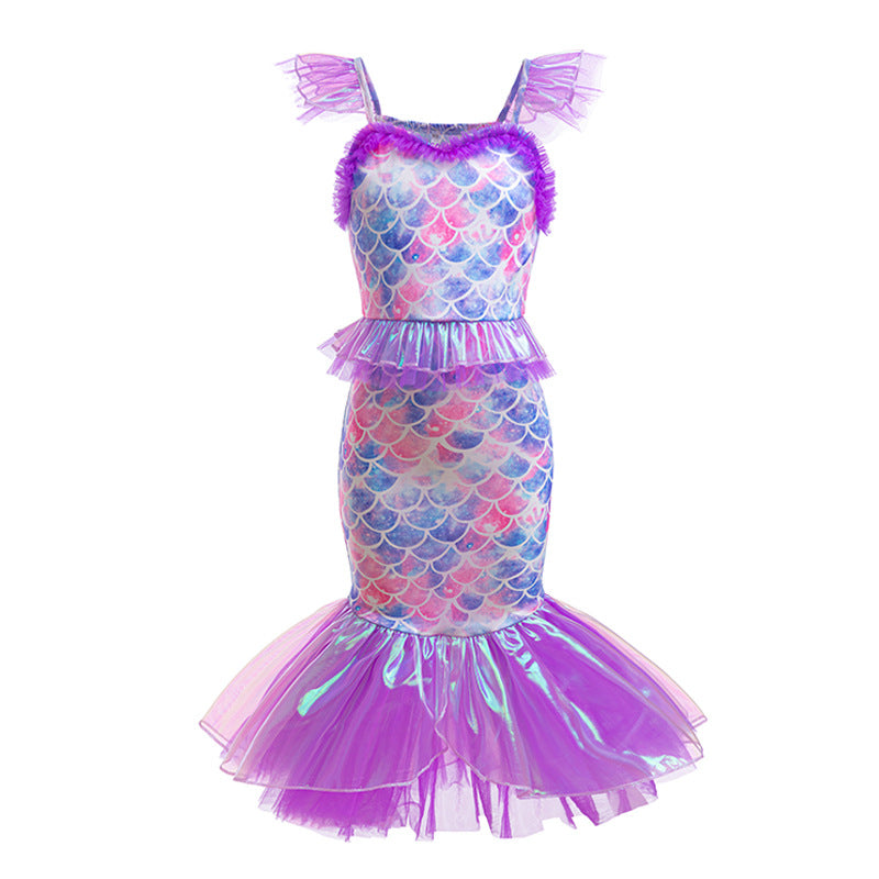 Elsa-Inspired Gradient Princess Dress – Layered Tulle Cake Dress with Bubble Sleeves