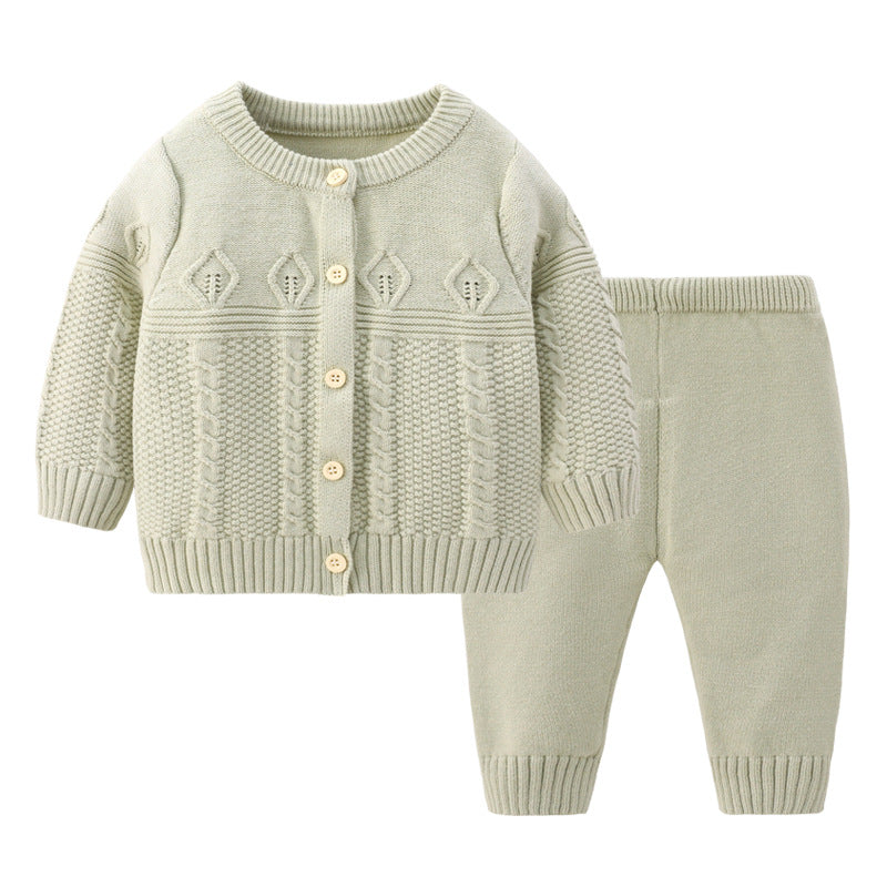 Baby Autumn Outfit – New Set with Jacket, Warm Split Design, Solid Color Round-Neck Cardigan Sweater (Spring & Autumn)