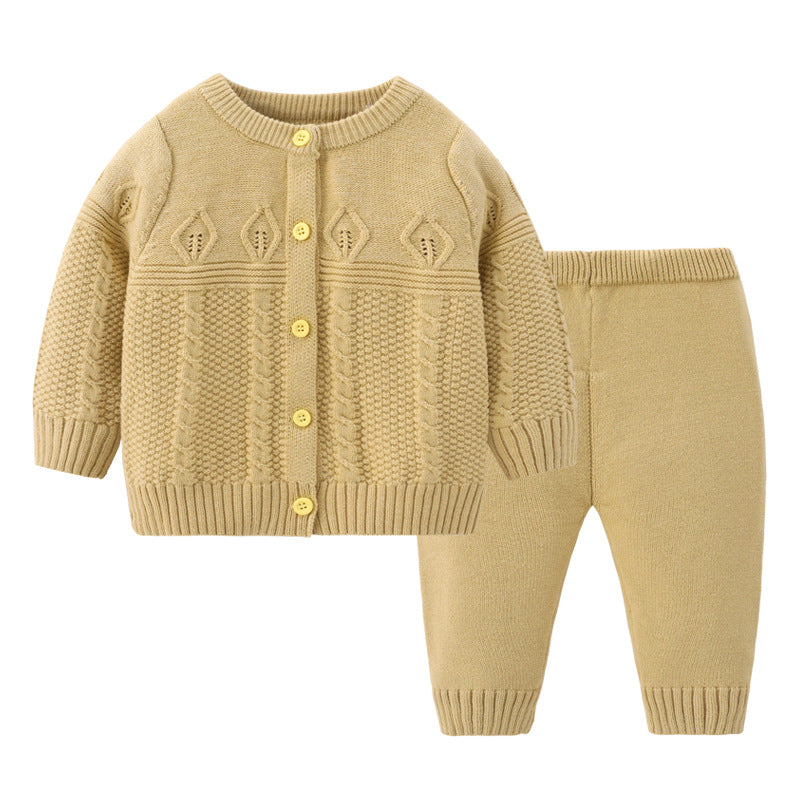 Baby Autumn Outfit – New Set with Jacket, Warm Split Design, Solid Color Round-Neck Cardigan Sweater (Spring & Autumn)