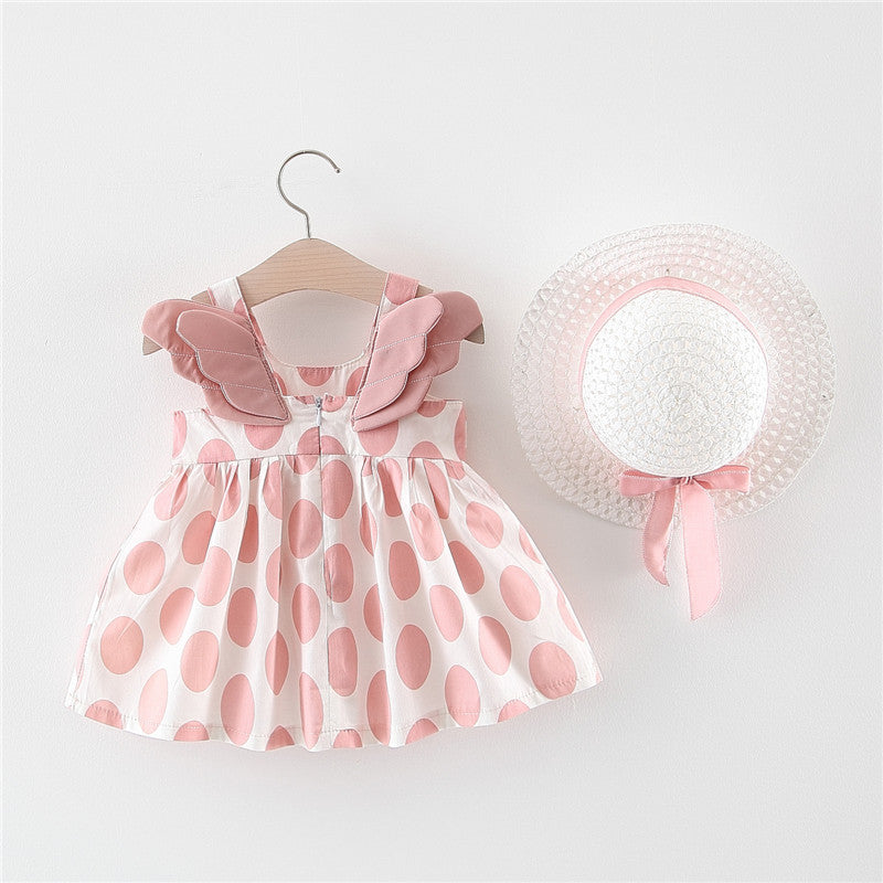Summer Polka Dot Princess Dress – Wing Sleeve Beach Dress for Girls