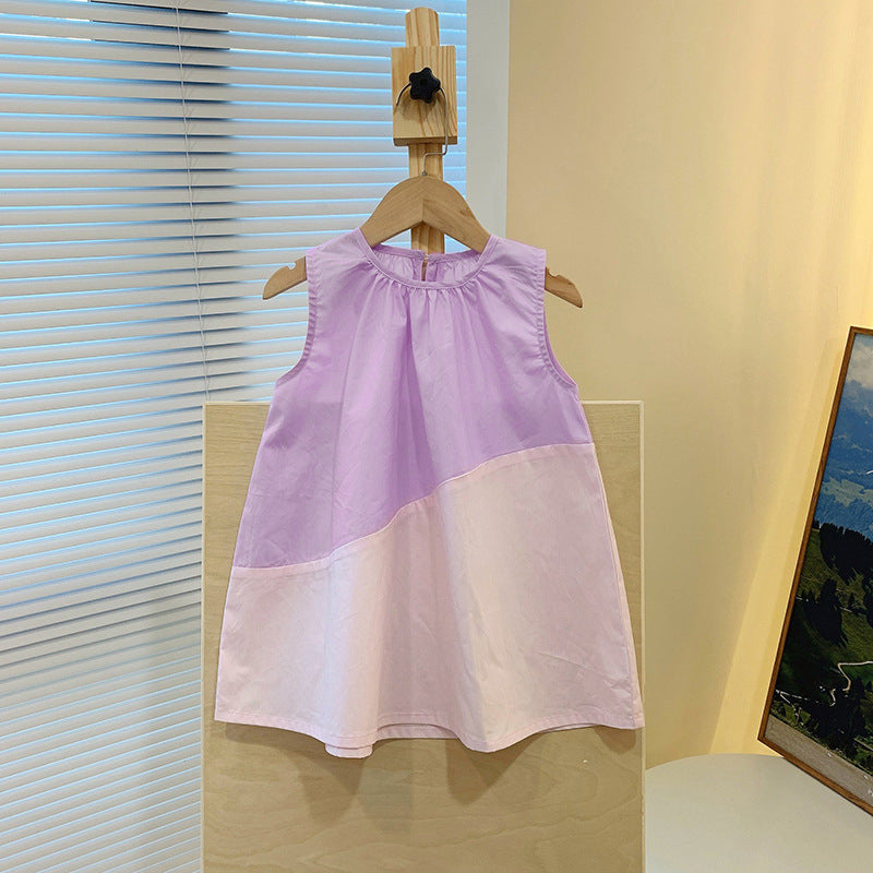 Color Block Sleeveless Dress – Lightweight Loose-Fit Summer Dress for Girls