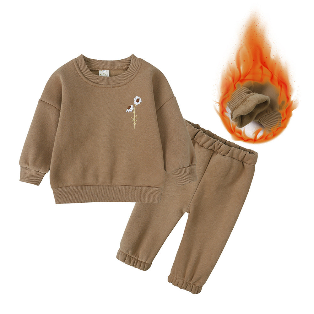 Chrysanthemum Plush Hoodie Set – Autumn & Winter Outfit for Boys and Girls