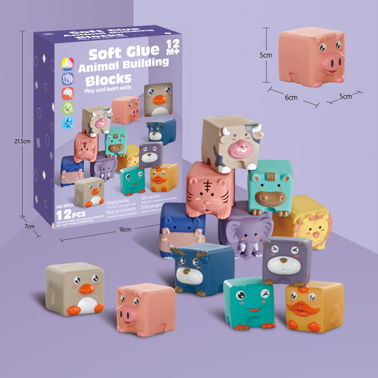 Soft Rubber Animal Building Blocks – Early Learning Puzzle Toy for Babies & Toddlers