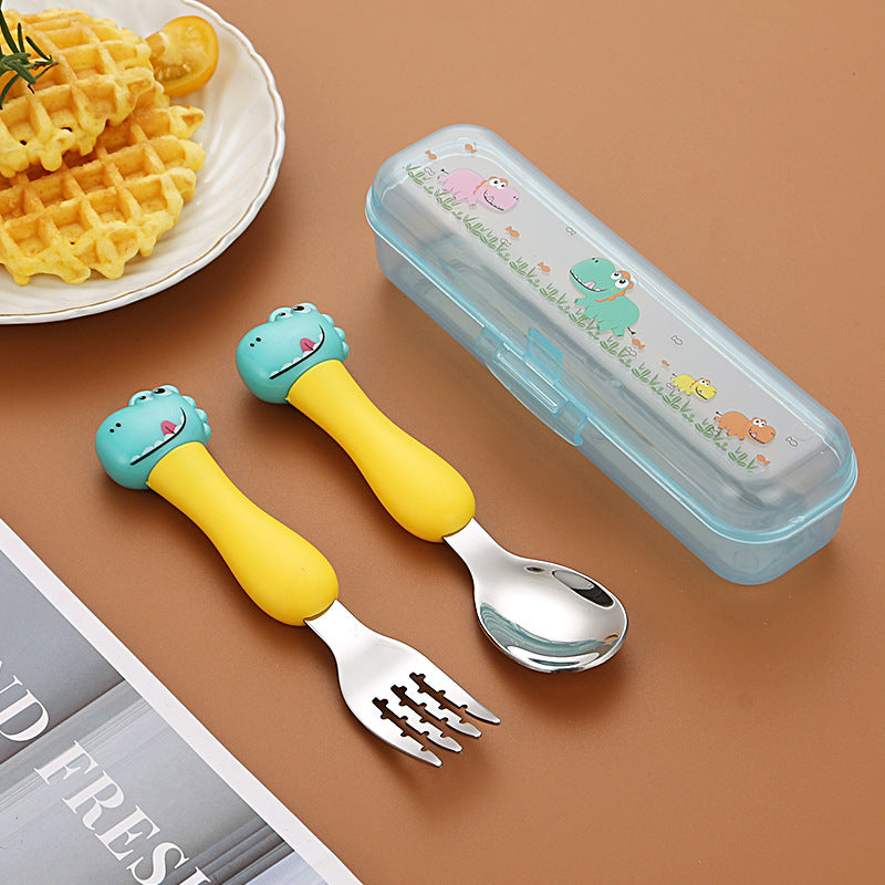 Dinosaur Stainless Steel Kids Tableware Set – Spoon, Fork & Training Chopsticks