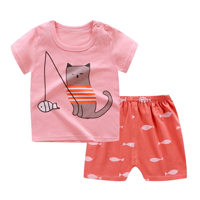 Cartoon Baby Summer Outfit – Unisex T-shirt & Shorts Set for Boys & Girls