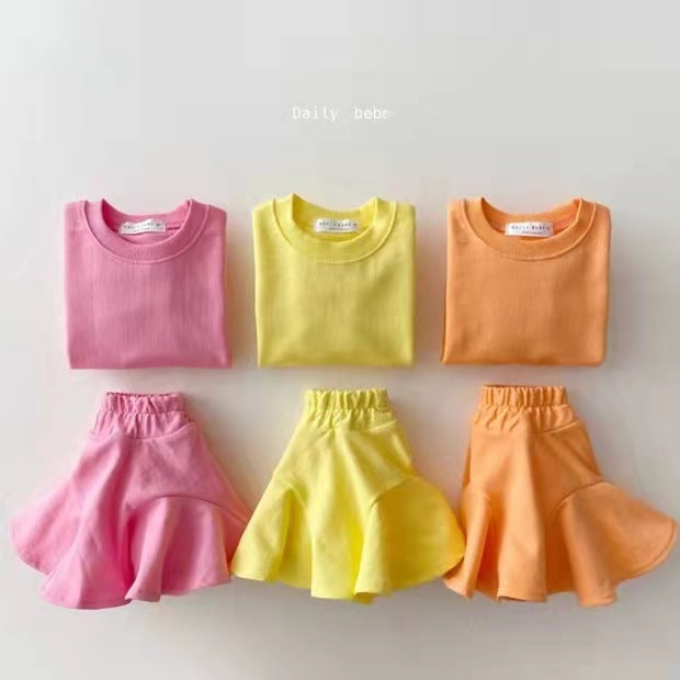 Korean Autumn Princess Set – Candy-Coloured Sweater & Ruffle Skirt (Girls)