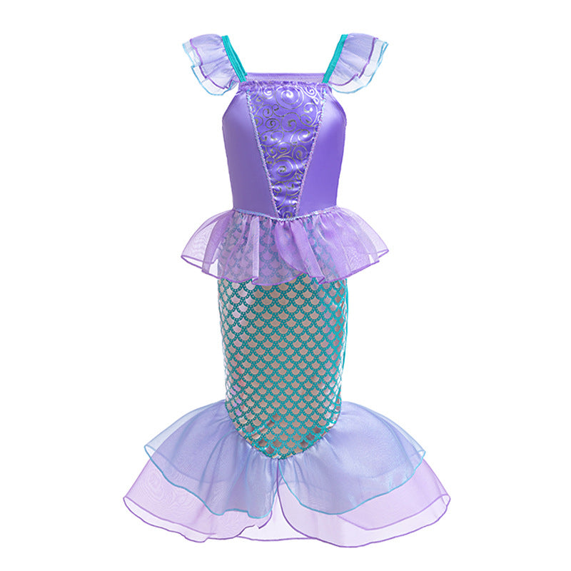 Elsa-Inspired Gradient Princess Dress – Layered Tulle Cake Dress with Bubble Sleeves