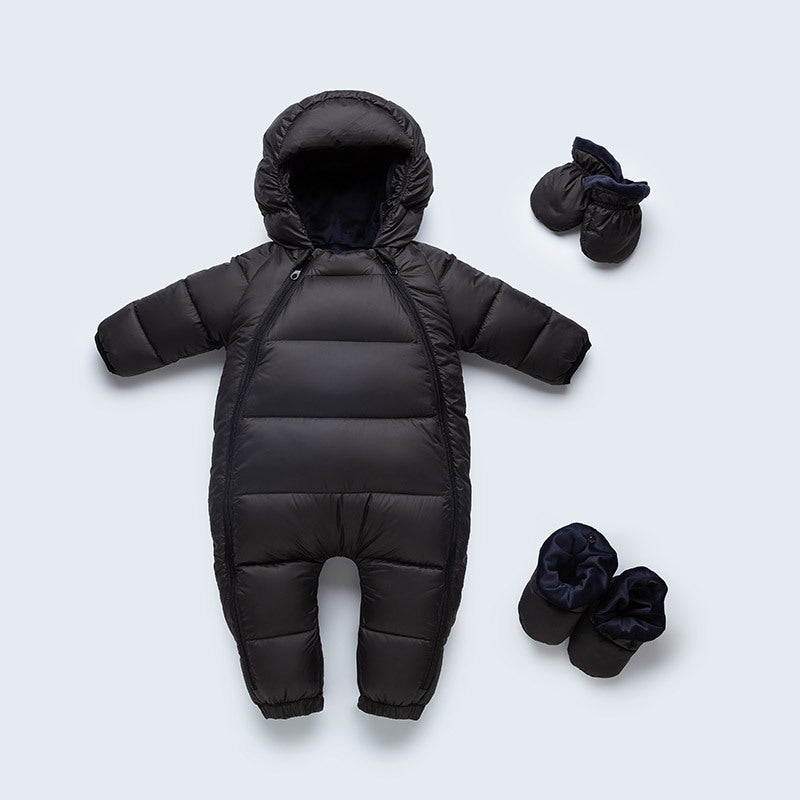 Baby Down Jumpsuit with Hoodie – Thick Wool-Lined Outdoor Romper (Unisex)