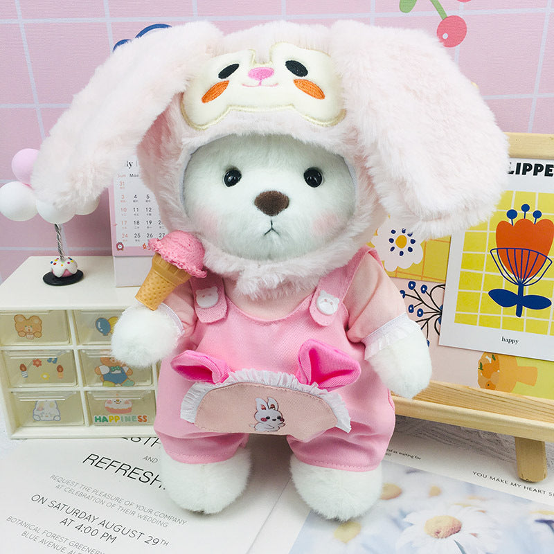 Handmade Jointed Bear Plush Doll – 30cm Soft Toy with Baby Clothes (Medium Size)