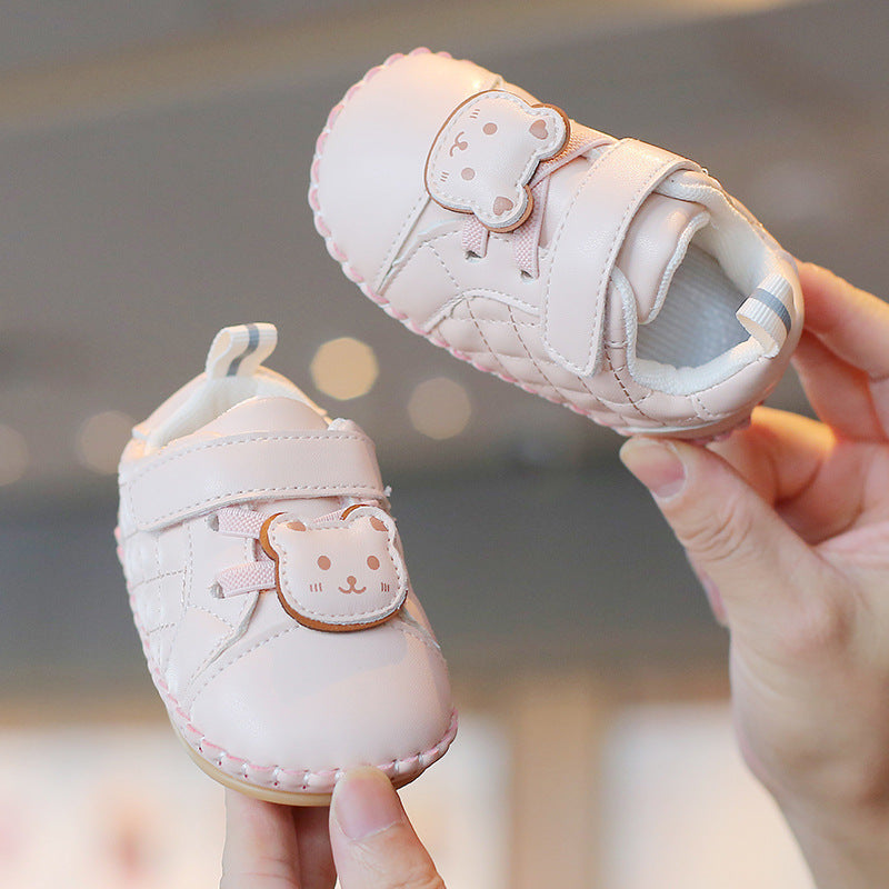 Spring & Autumn Baby Walking Shoes – Korean Style Bear Design, Anti-Slip Casual Shoes for 1-Year-Olds