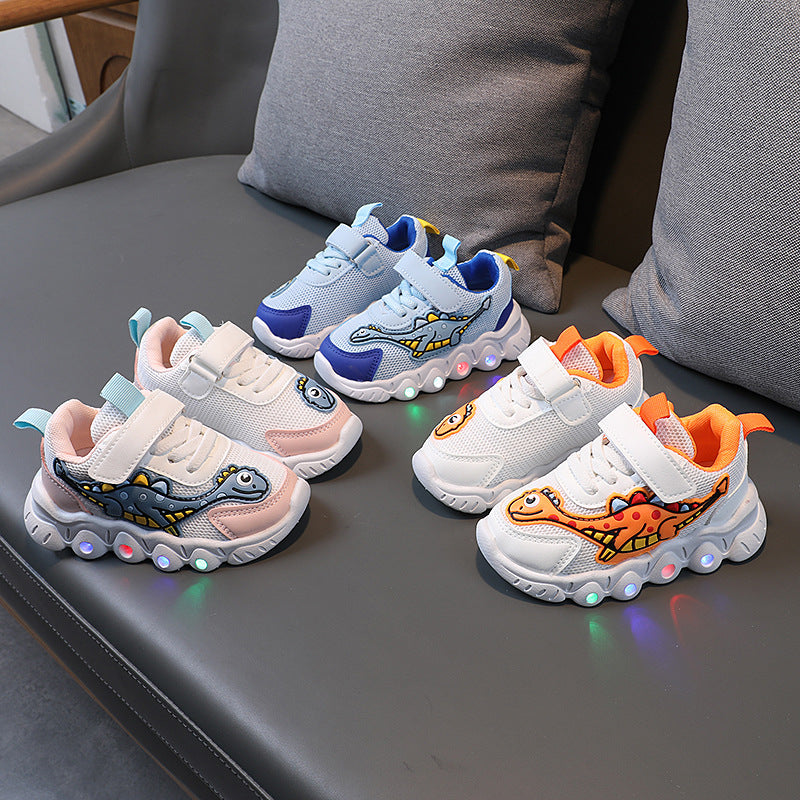 Dinosaur LED Sports Shoes for Kids – Breathable Mesh & Easy Slip-On