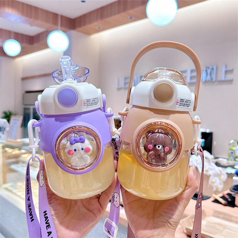Cartoon Pot Belly Water Cup – Cute Straw Bottle for Girls | Large Capacity & Portable