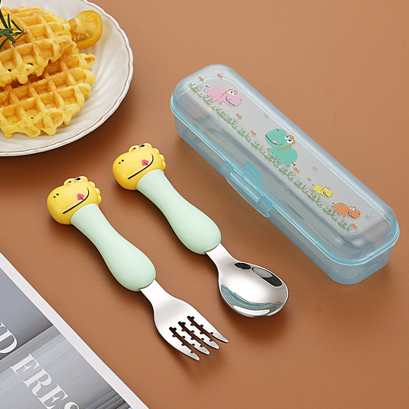 Dinosaur Stainless Steel Kids Tableware Set – Spoon, Fork & Training Chopsticks