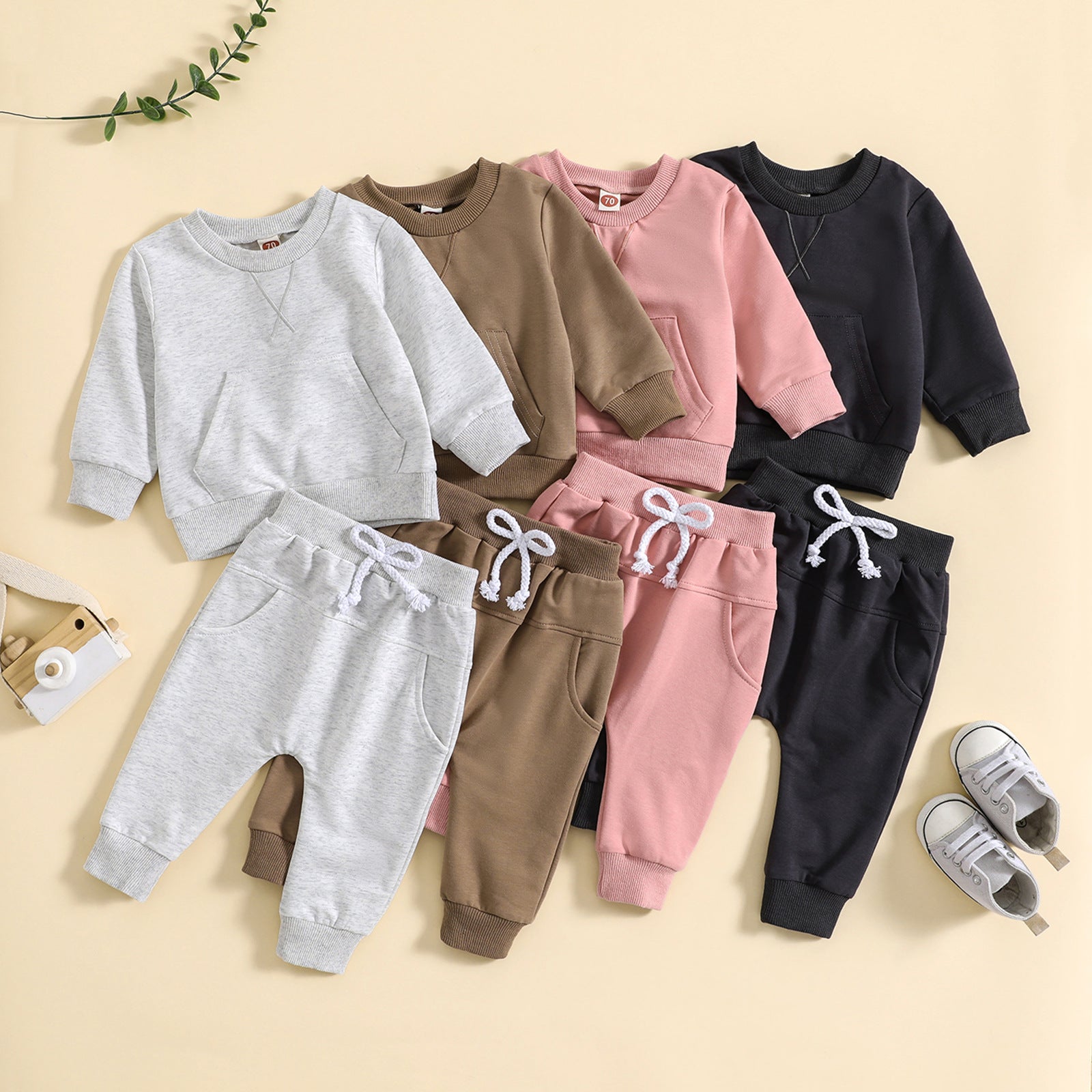 Children’s Solid Color Hoodie & Pants Set – Embroidered Letter Two-Piece Outfit for Boys & Girls