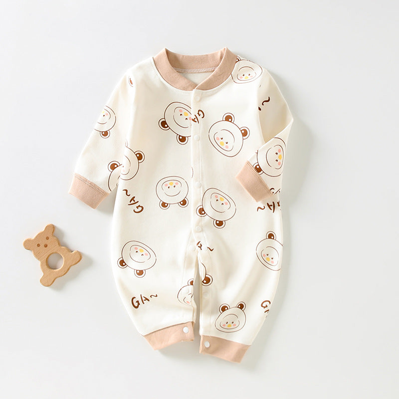Newborn Long-Sleeved Cotton Onesie – Printed Crawling Outfit for Spring & Autumn