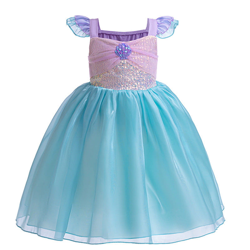 Elsa-Inspired Gradient Princess Dress – Layered Tulle Cake Dress with Bubble Sleeves