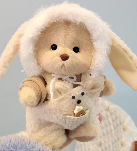 Handmade Jointed Bear Plush Doll – 30cm Soft Toy with Baby Clothes (Medium Size)