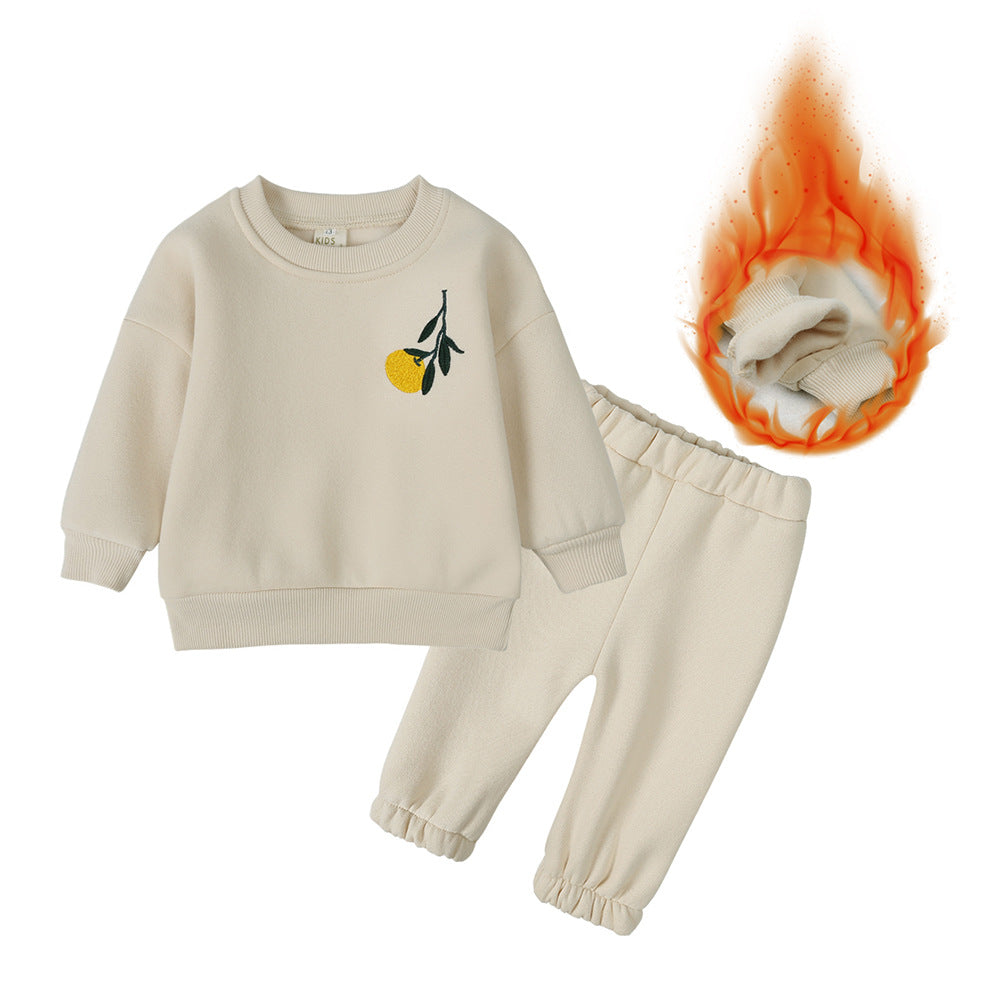 Chrysanthemum Plush Hoodie Set – Autumn & Winter Outfit for Boys and Girls