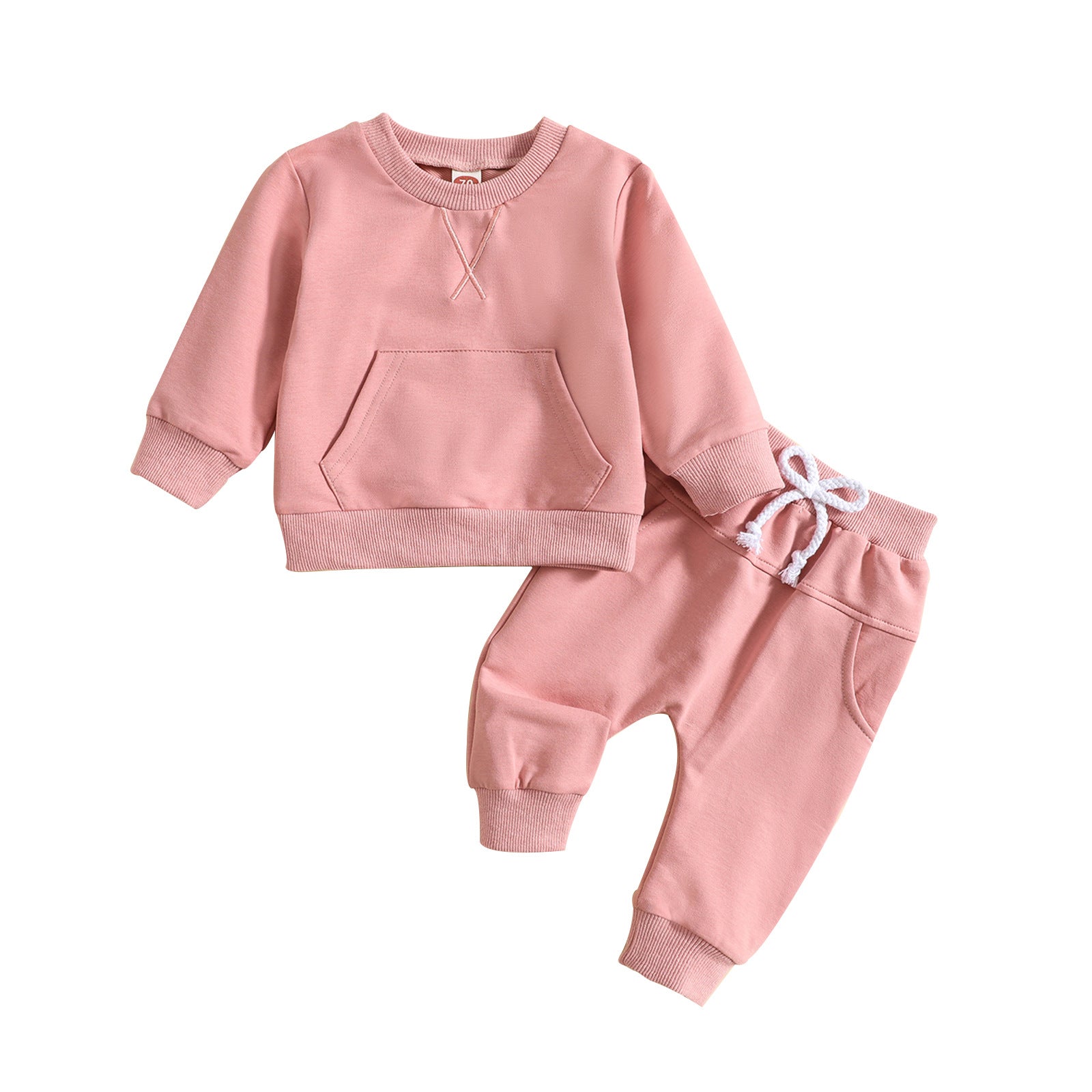 Children’s Solid Color Hoodie & Pants Set – Embroidered Letter Two-Piece Outfit for Boys & Girls