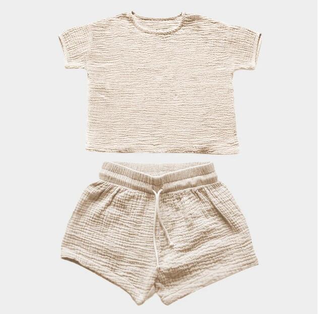 Summer Girls’ Cotton Shorts Set – 2-Piece Outfit (Top + Shorts)