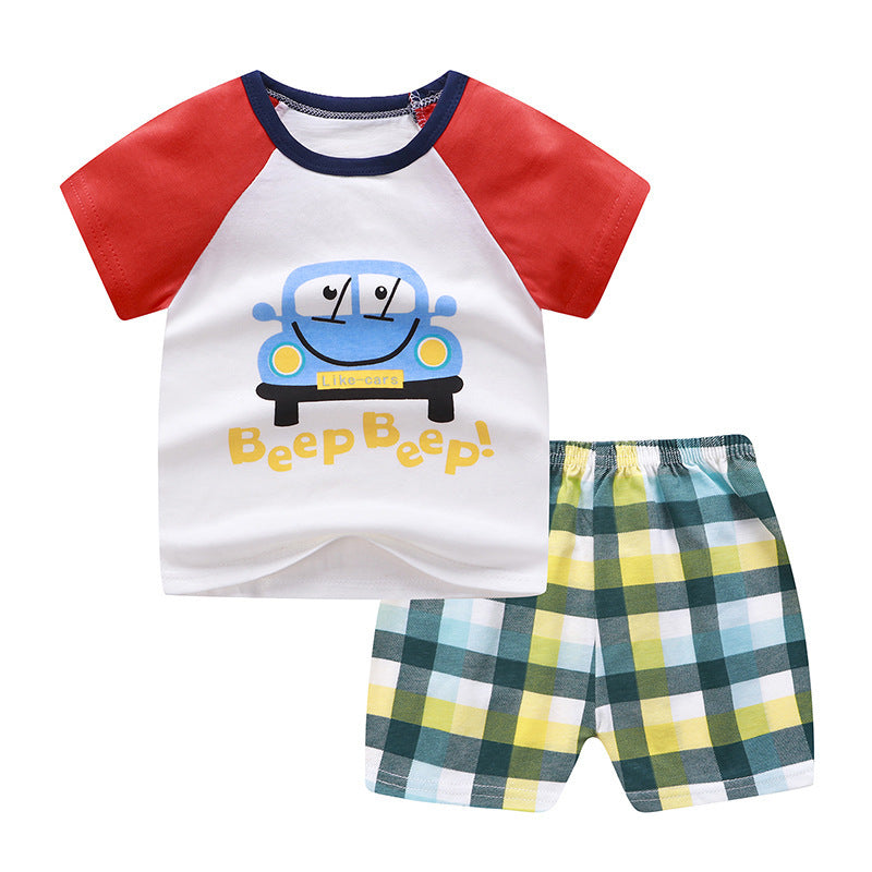Cartoon Baby Summer Outfit – Unisex T-shirt & Shorts Set for Boys & Girls