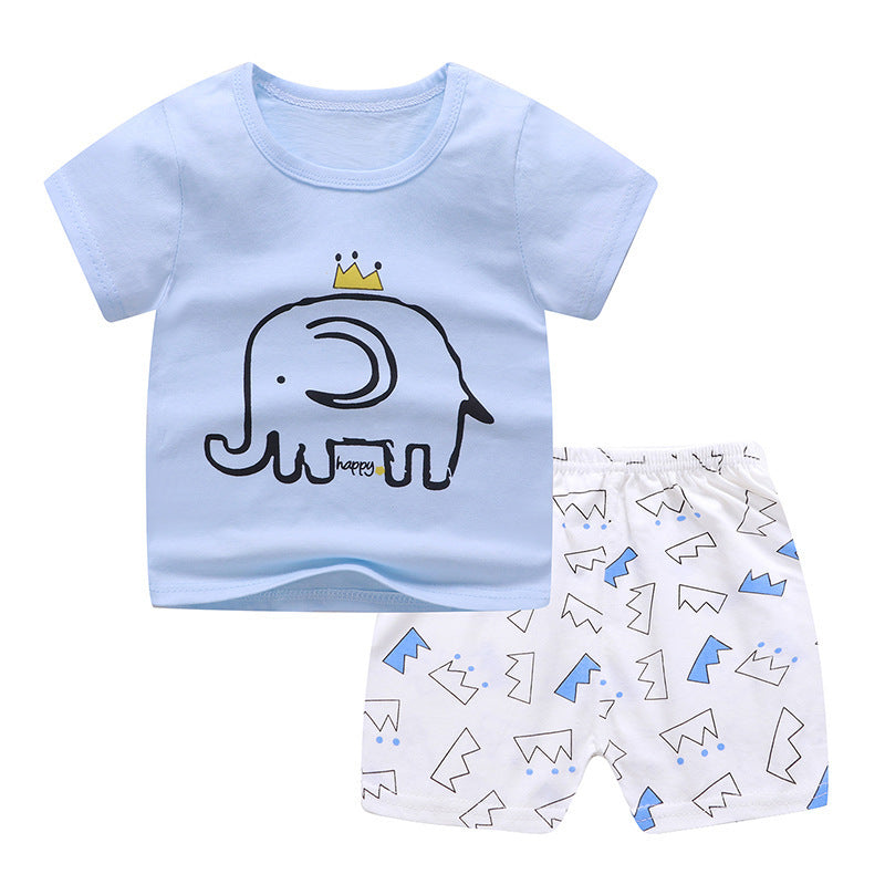 Cartoon Baby Summer Outfit – Unisex T-shirt & Shorts Set for Boys & Girls