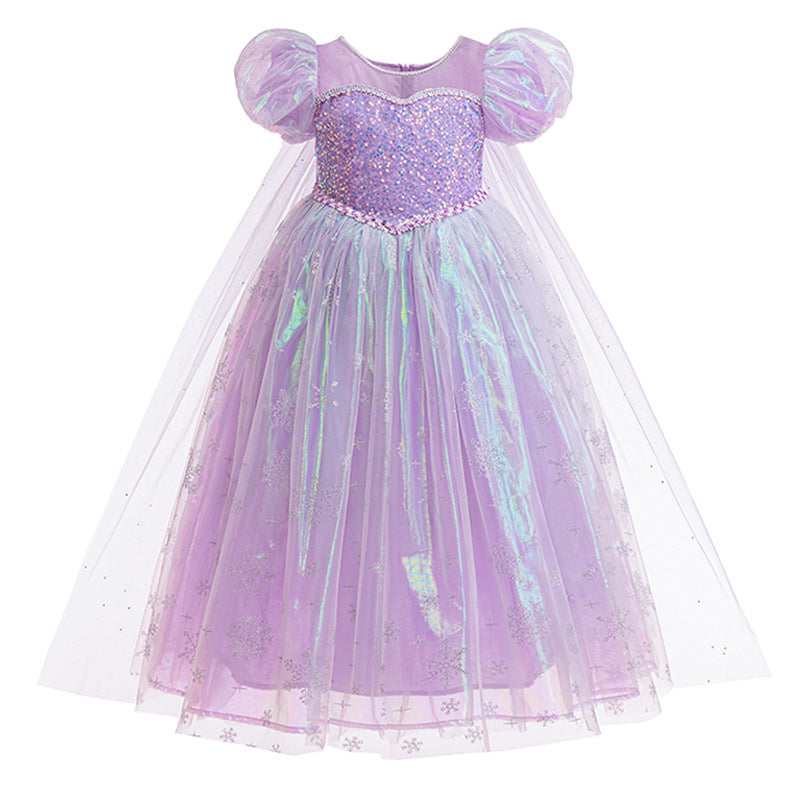 Elsa-Inspired Gradient Princess Dress – Layered Tulle Cake Dress with Bubble Sleeves