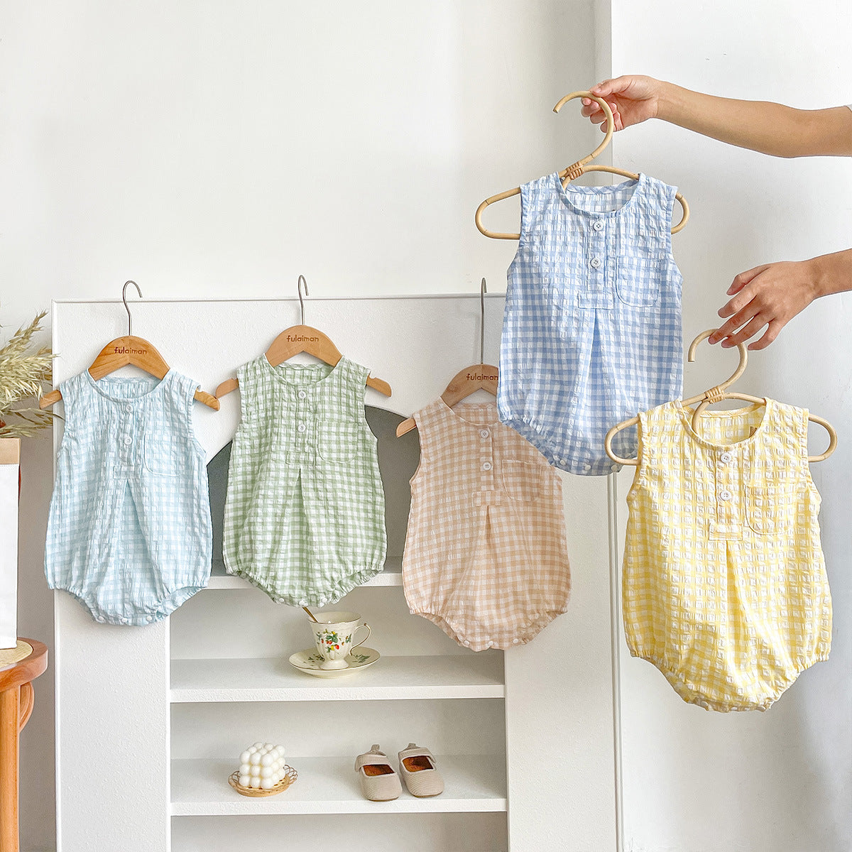 Sleeveless Plaid Baby Romper – Wrap Triangle Jumpsuit