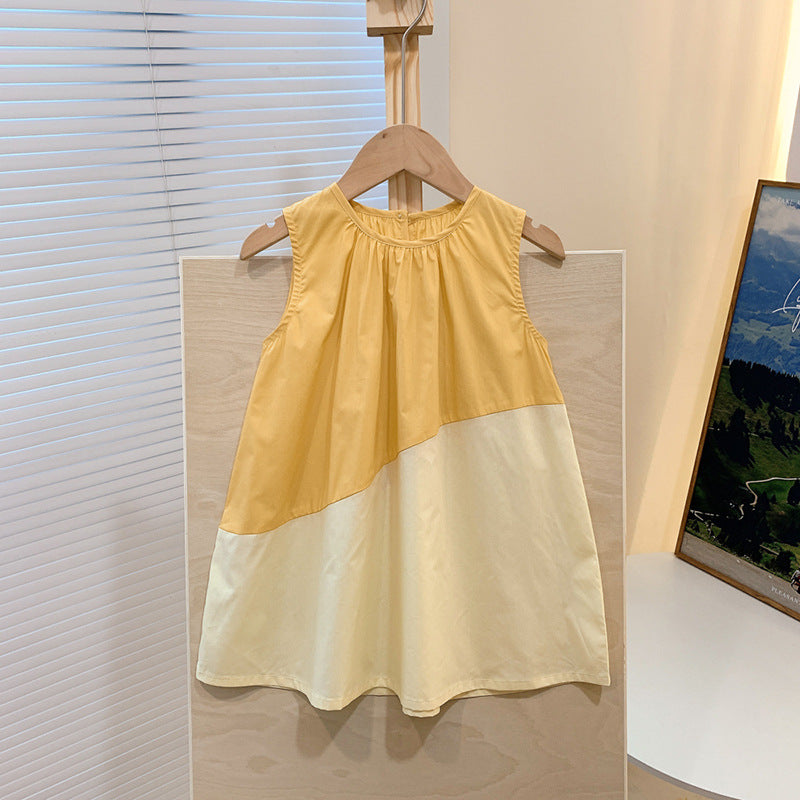 Color Block Sleeveless Dress – Lightweight Loose-Fit Summer Dress for Girls