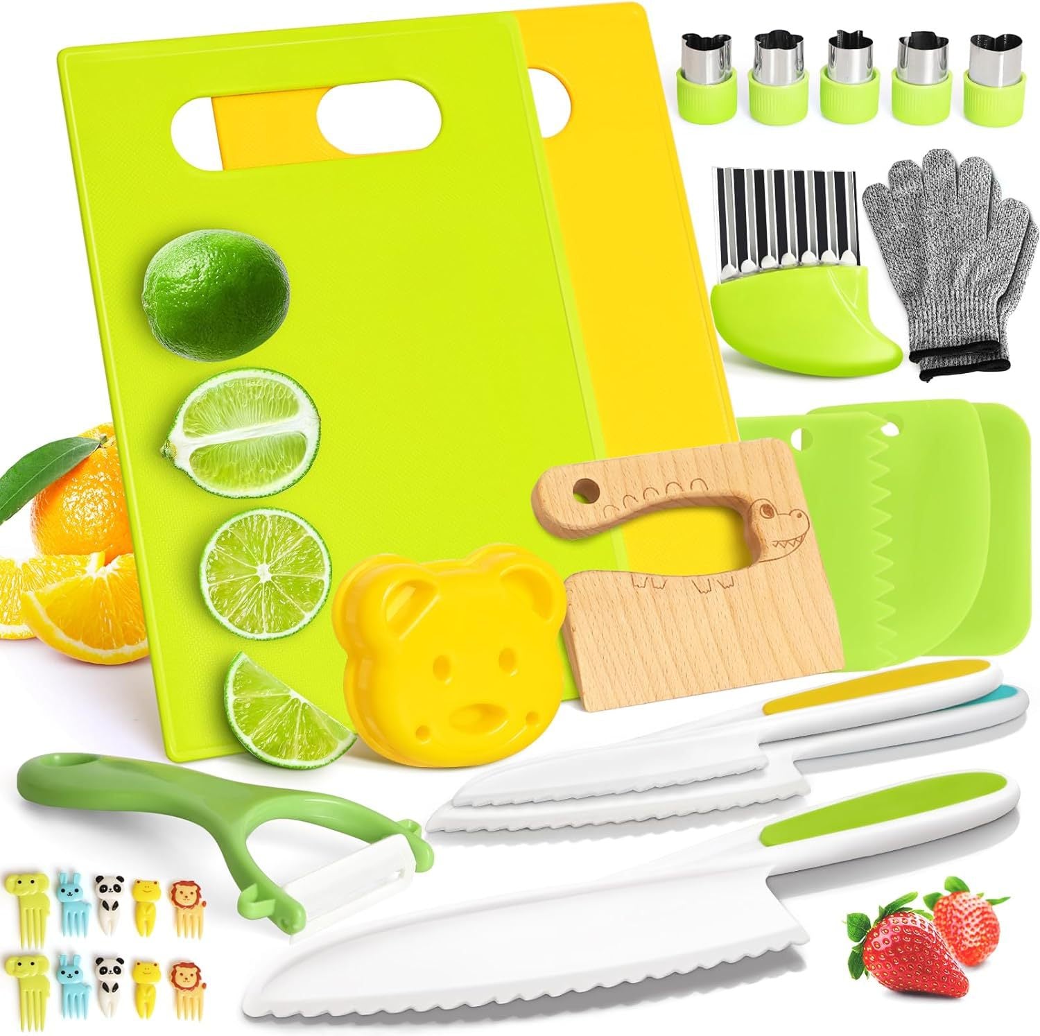 Children’s Safe Knife Set – Plastic Serrated Fruit Knife & Cutting Board for Kids