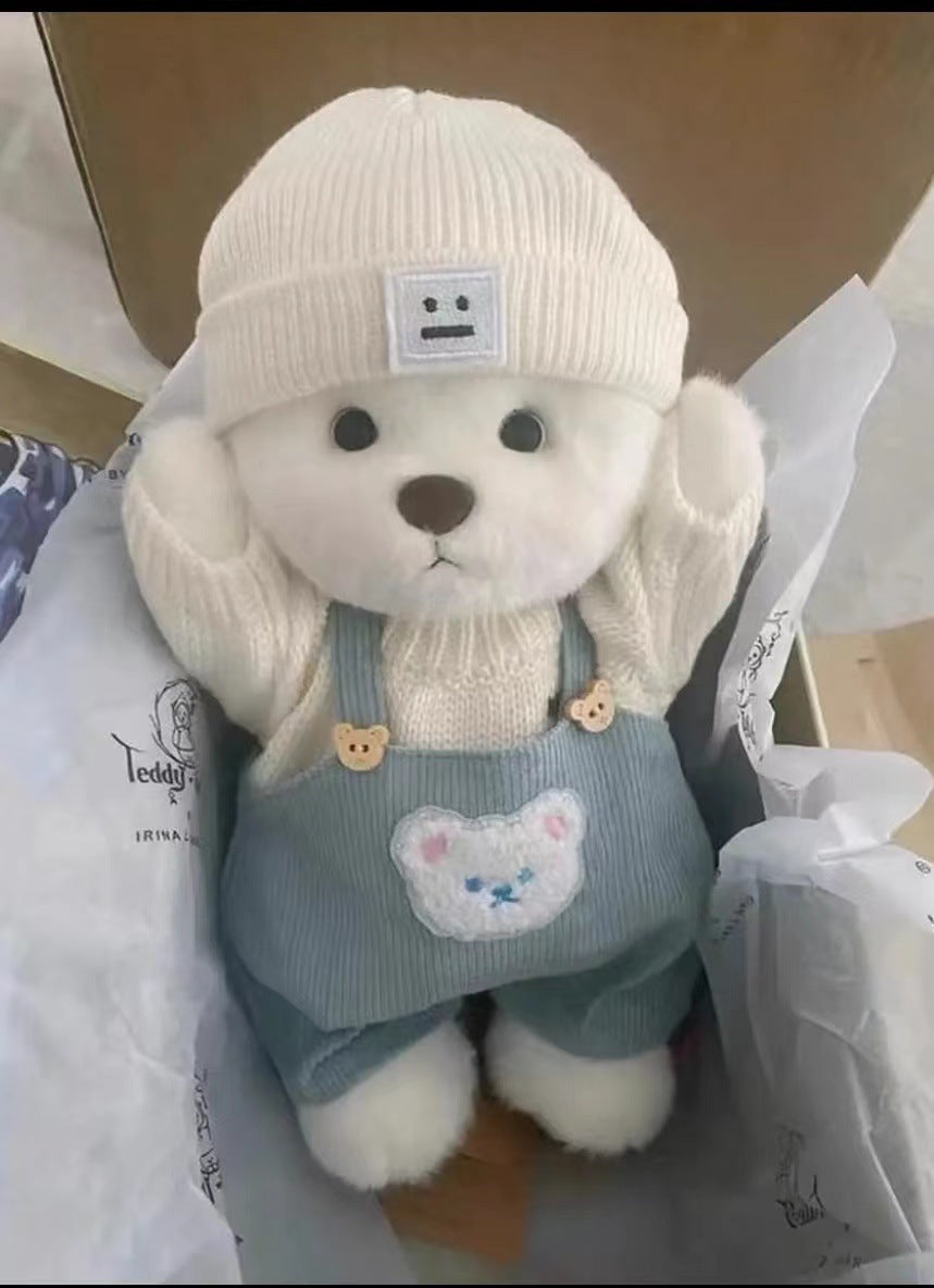 Handmade Jointed Bear Plush Doll – 30cm Soft Toy with Baby Clothes (Medium Size)