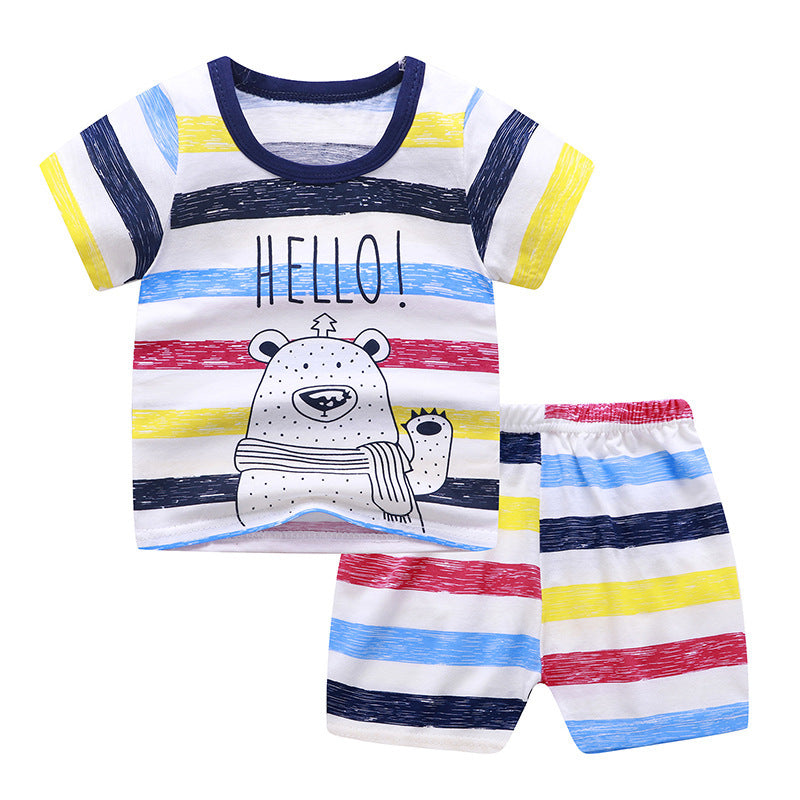 Cartoon Baby Summer Outfit – Unisex T-shirt & Shorts Set for Boys & Girls