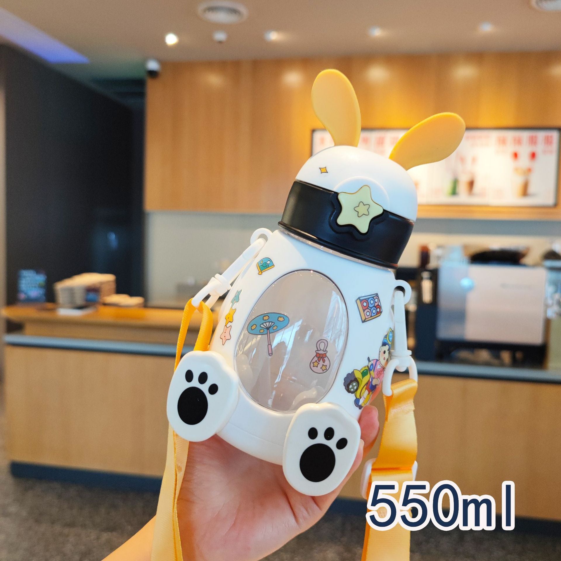 Cute Bunny Water Bottle with Straw – Summer Diagonal Strap Design